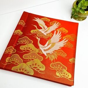 Vintage Japanese Silk Photo Album Red Gold Crane Embroidery MCM